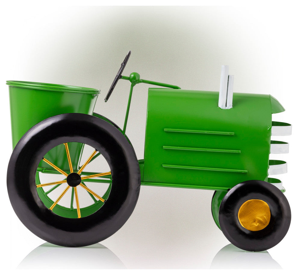 Metal Lime Green Tractor Planter