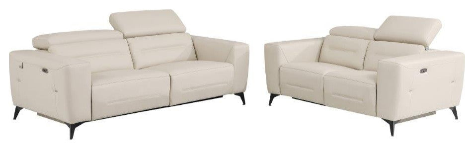 Arezzo Genuine Italian Leather Modern Sofa and Loveseat, Beige