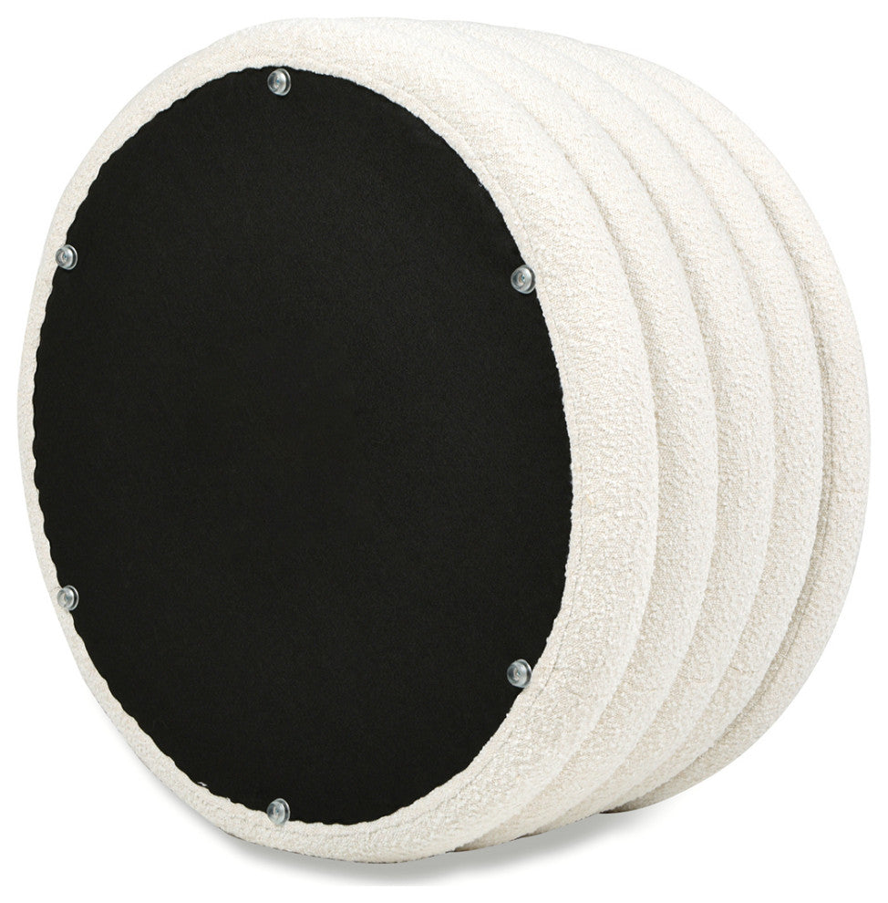 Fuji 36" Round Upholstered Storage Cocktail Ottoman, Ivory White Boucle