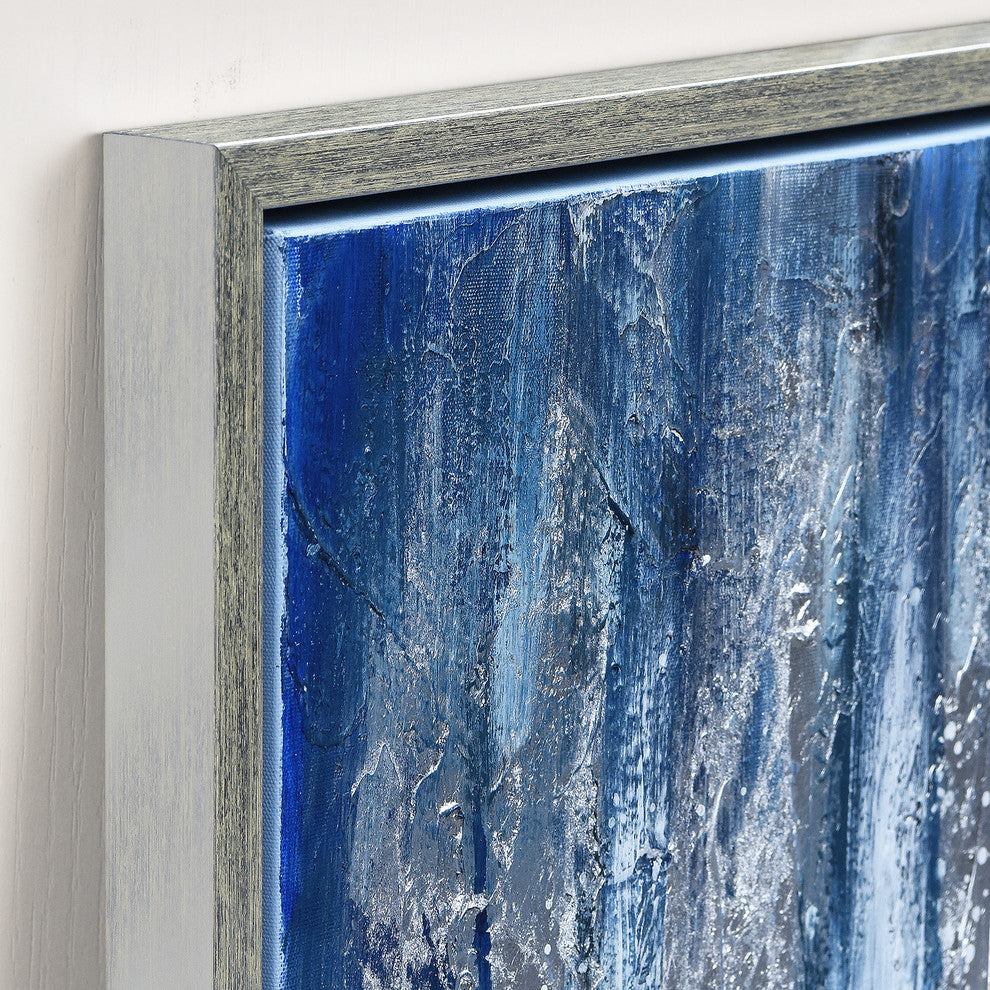 Blue and White Abstract Canvas Icicles Textured Metallic Hand Painted Wall Art