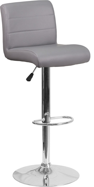 Contemporary Gray Vinyl Adjustable Barstool With Chrome Base