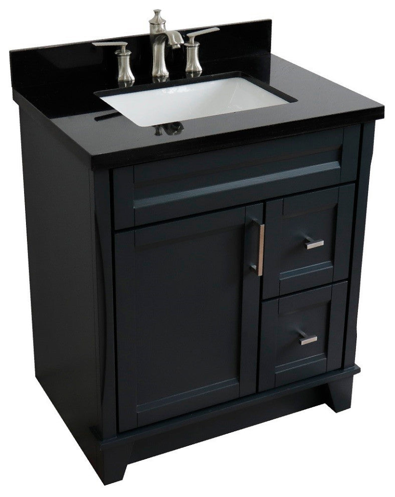 31" Single Sink Vanity, Dark Gray Finish With Black Galaxy Granite