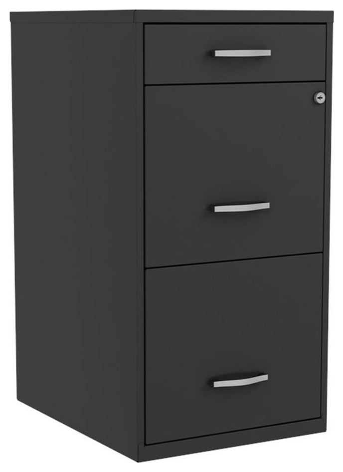 Pemberly Row 18" 3-Drawer Modern Metal Organizer File Cabinet in Black
