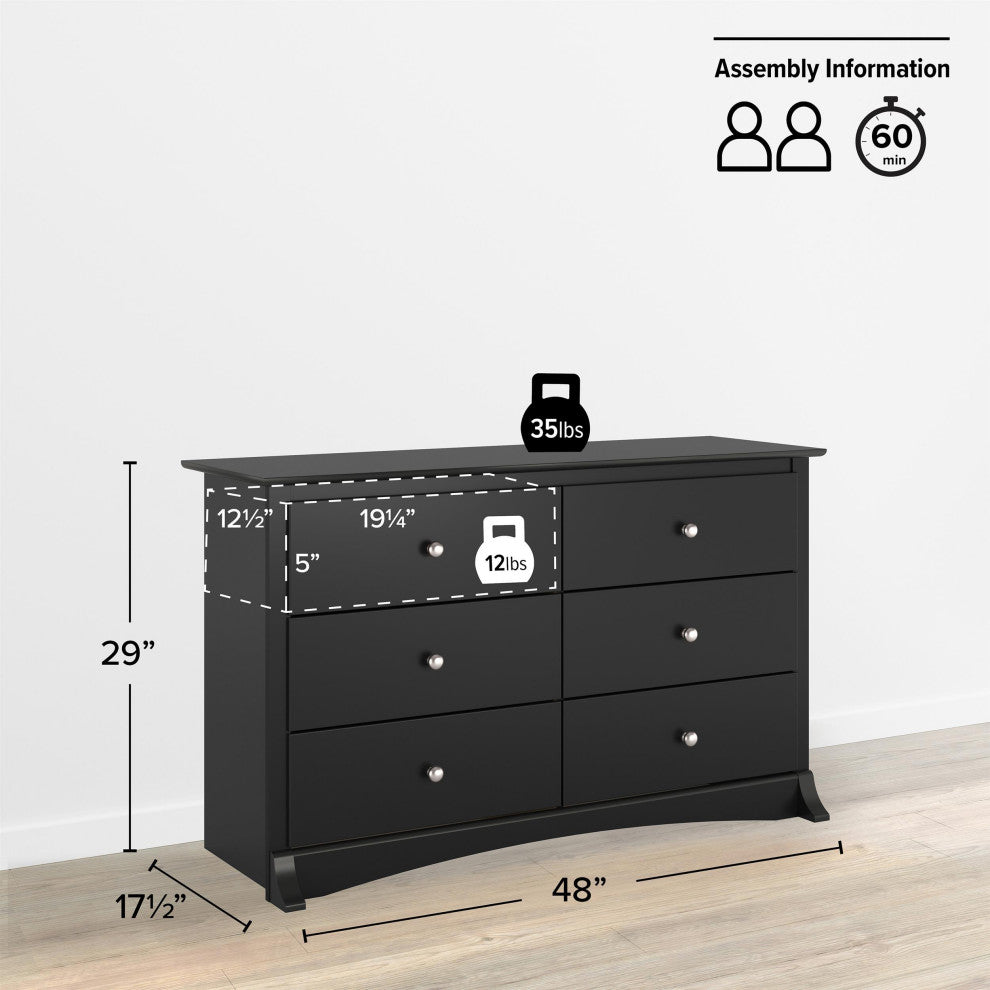 Prepac Sonoma Black Condo Sized 6 Drawer Double Dresser