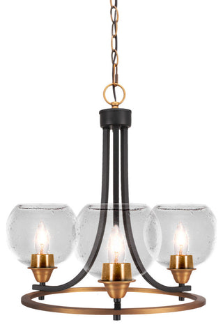 Paramount Uplight 3-Light Chandelier, Matte Black & Brass, 5.75" Clear Bubble