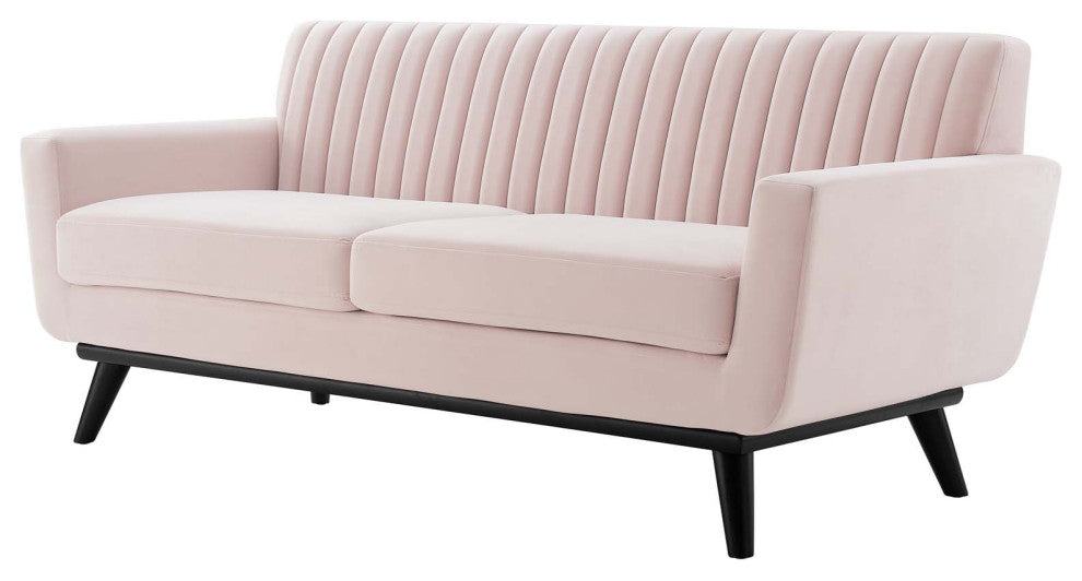 Tufted Loveseat Sofa, Velvet, Pink, Modern, Living Lounge Hotel Hospitality