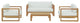 Sectional Sofa Chair Table Set, White Natural, Teak Wood, Modern, Outdoor Patio