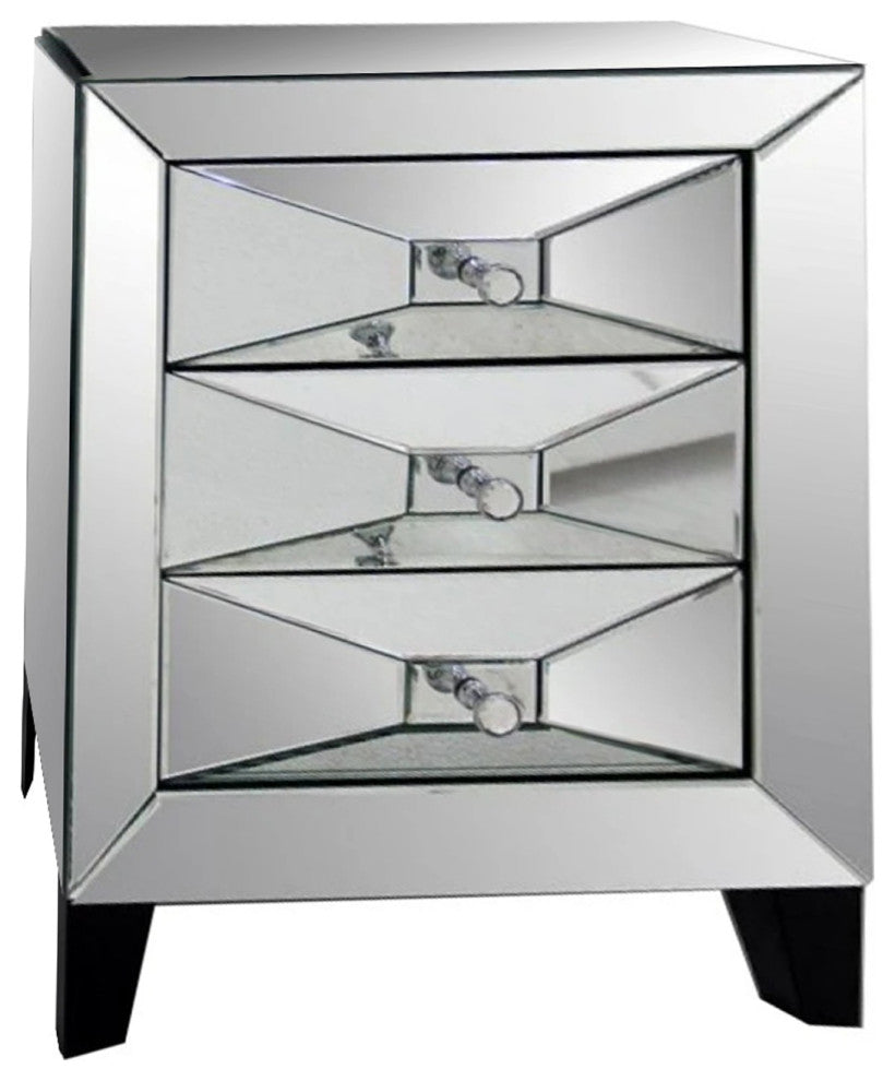 26" Glass And Mdf Bedside Table With A Mirror