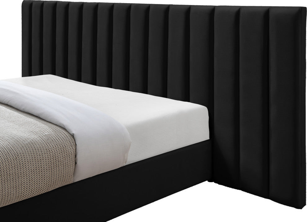 Pablo Velvet Upholstered Bed, Black, Queen