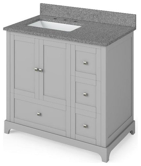 Addington Modern 36" Grey Left Offset Sink Vanity, Steel Grey Cultured Marble Va