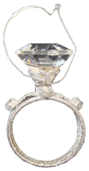 Diva Glitter Faux-Diamond 3-Band Wedding Ring Christmas Ornament, Silver, 3"