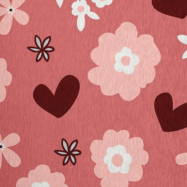 Flowery Love Valentines Chenille Rug, Pink, 5'x7'