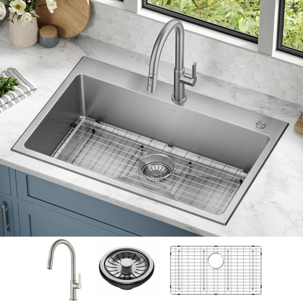 KRAUS Standart PRO 33" Drop, / Undermount Kitchen Sink and Pulldown Faucet SFS