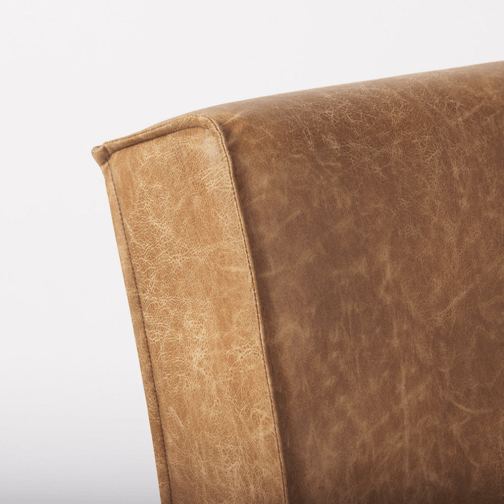 Set of Two Brown Upholstered Faux Leather Side Chairs With Wheels