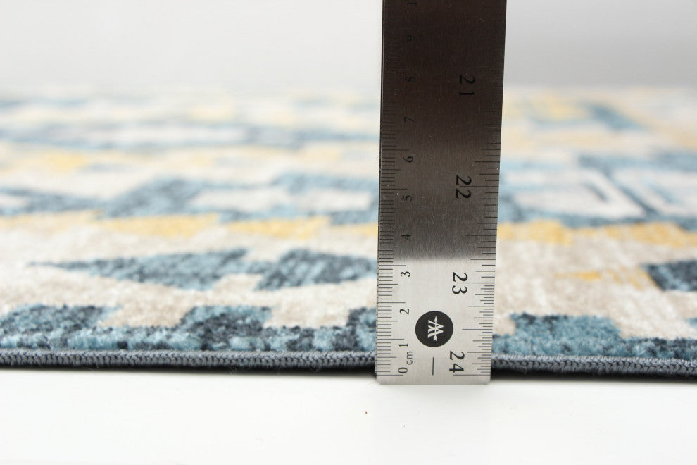 Aqua Mosaic Area Rug, Taupe/Blue, 5'x7'
