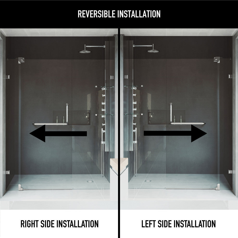 VIGO Pirouette 48" to 54" W x 72" H Frameless Pivot Shower Door, Brushed Nickel, Clear Glass