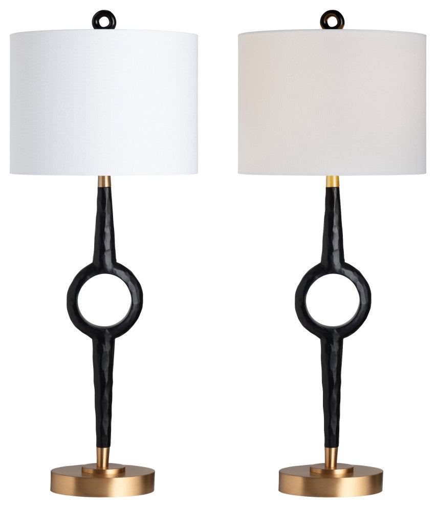 38.75"H Black Resin Table Lamps With White Drum Shade, Set of 2