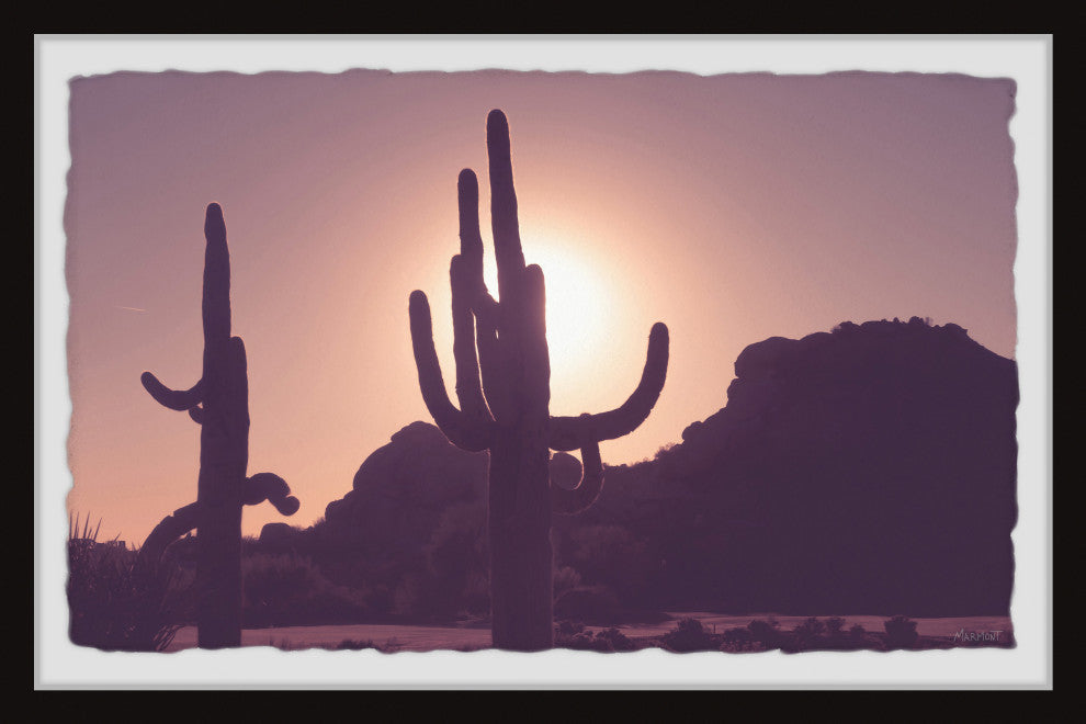 "Cactus Sunset" Framed Painting Print, 12x8