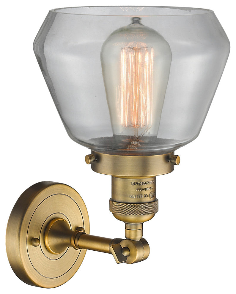 Fulton 1-Light Sconce, Clear Glass, Brushed Brass