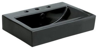 Clearwater Black China Vessel Bathroom Sink, Overflow Hole and 3 Faucet Holes