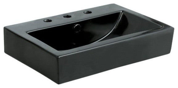 Clearwater Black China Vessel Bathroom Sink, Overflow Hole and 3 Faucet Holes