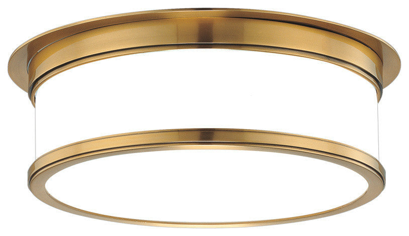 Geneva, 15" Flush Mount, Aged Brass Finish, Opal Glossy Glass Shade
