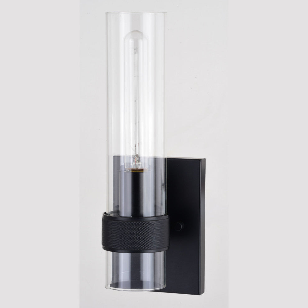 Bari 13"H Wall Sconce Light Fixture With Clear Glass, Matte Black