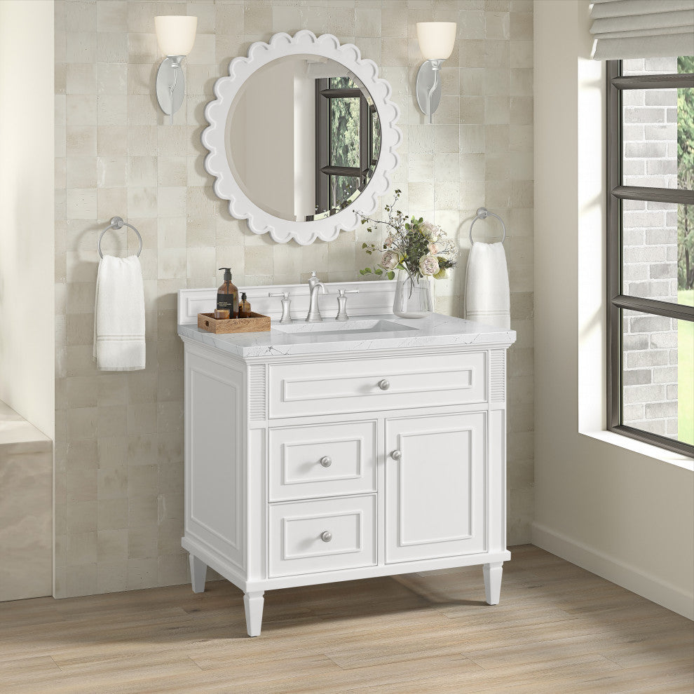 Lorelai 36" Single Vanity, Bright White, 3 CM White Zeus Top