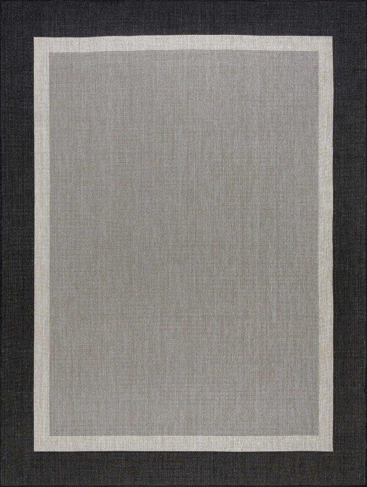 Dania Transitional Solid Border Black/Cream Indoor/Outdoor Area Rug, 9'x12'
