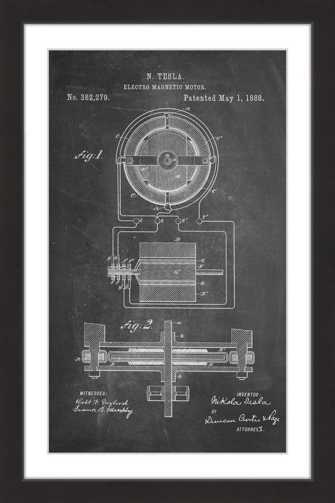 "Tesla Motor 1888 Chalk" Framed Painting Print