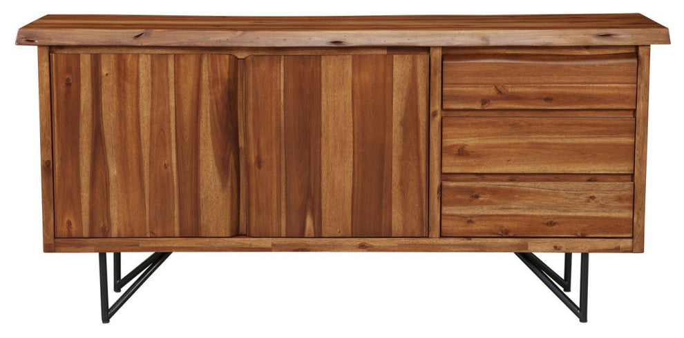 Rustic Modern Sideboard, Acacia Wood Frame With Large Storage, Light Walnut