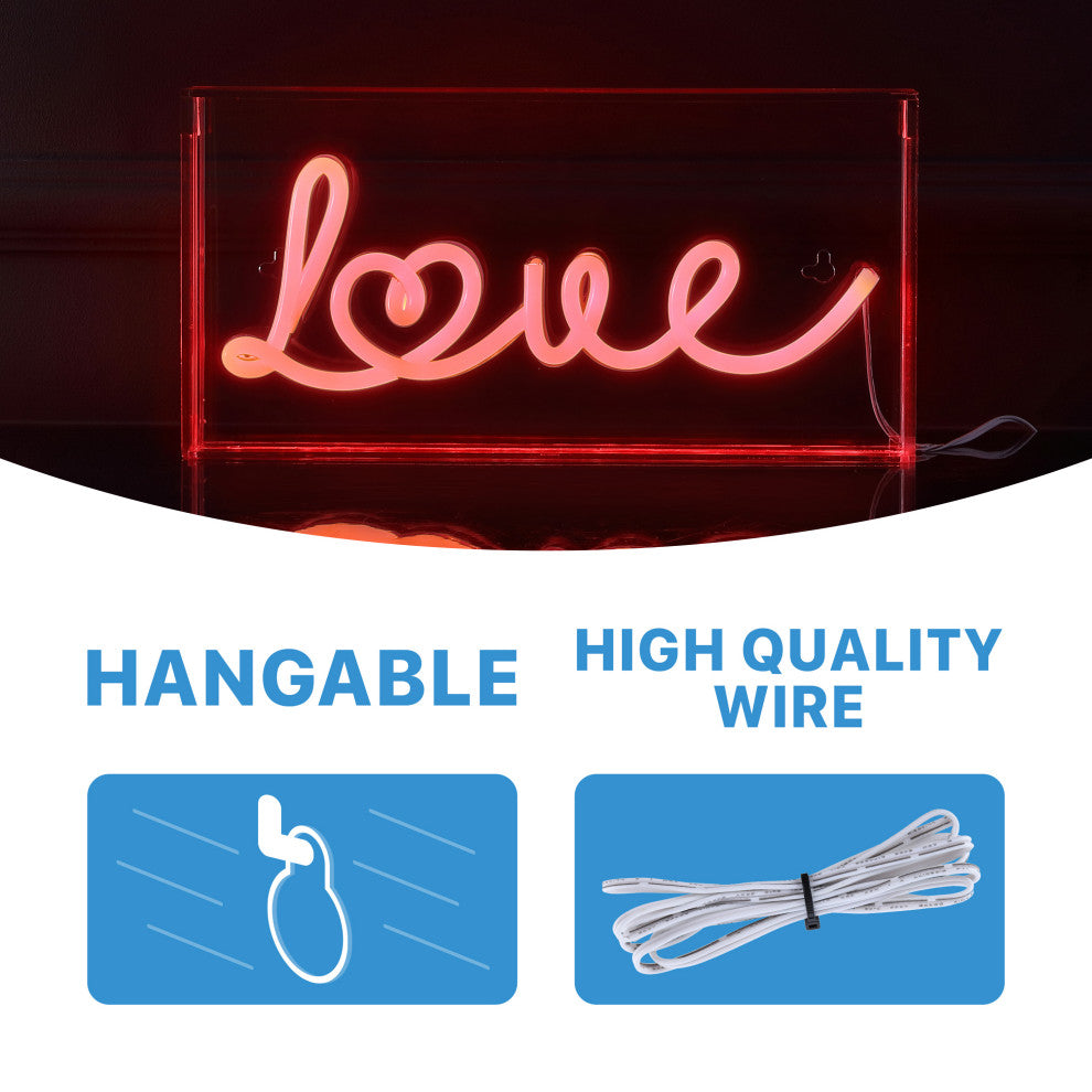 Love 11.88" X 5.88" Acrylic Box USB Operated LED Neon Light, Red