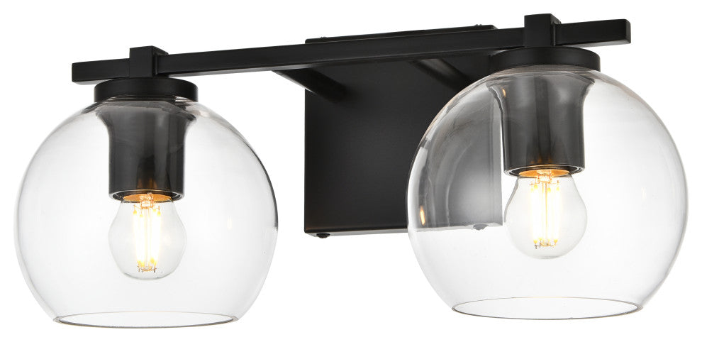 2 Light Black And Clear Bath Sconce