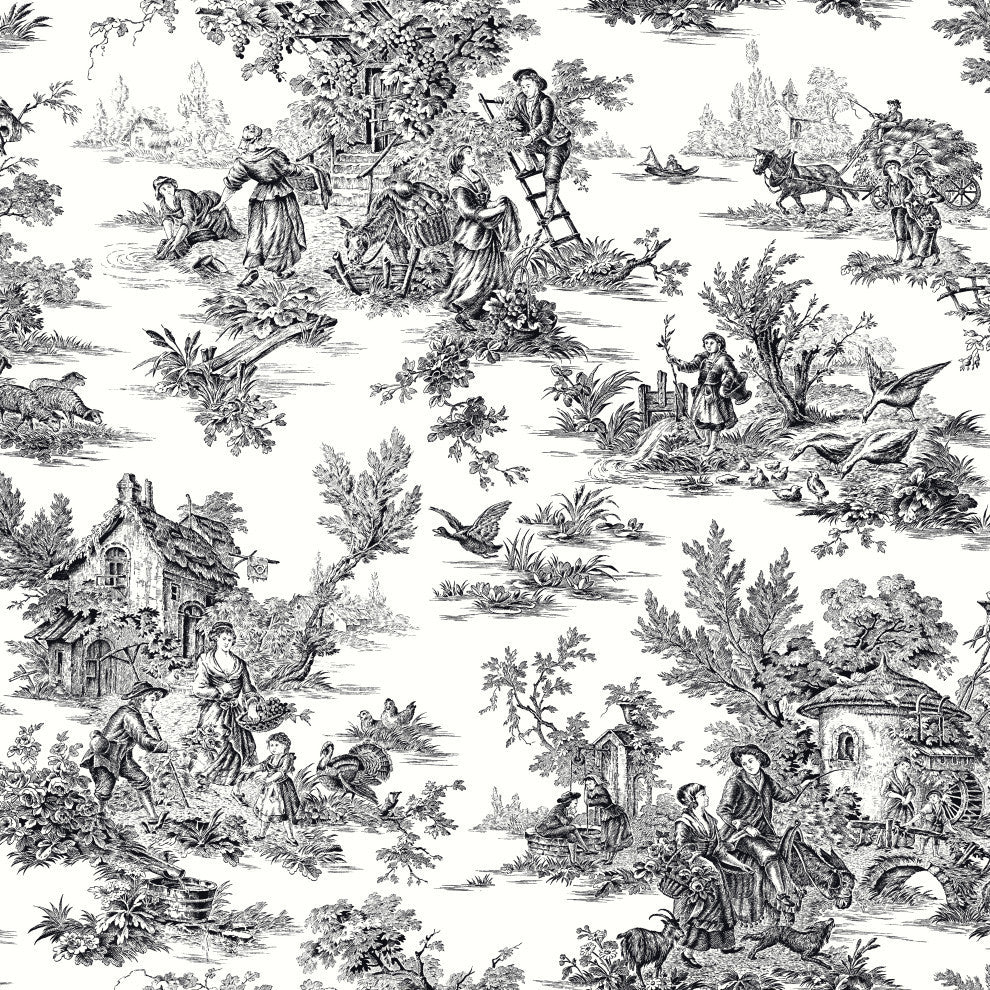 Campagne Toile Black and White Wallpaper