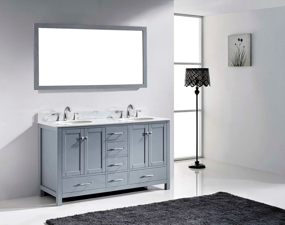 Caroline Avenue 60" Double Bathroom Vanity Set Gray, Marble Top