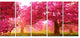 Mysterious Red Cherry Blossoms, Large Landscape Canvas Art, 60"x28", 5 Panels