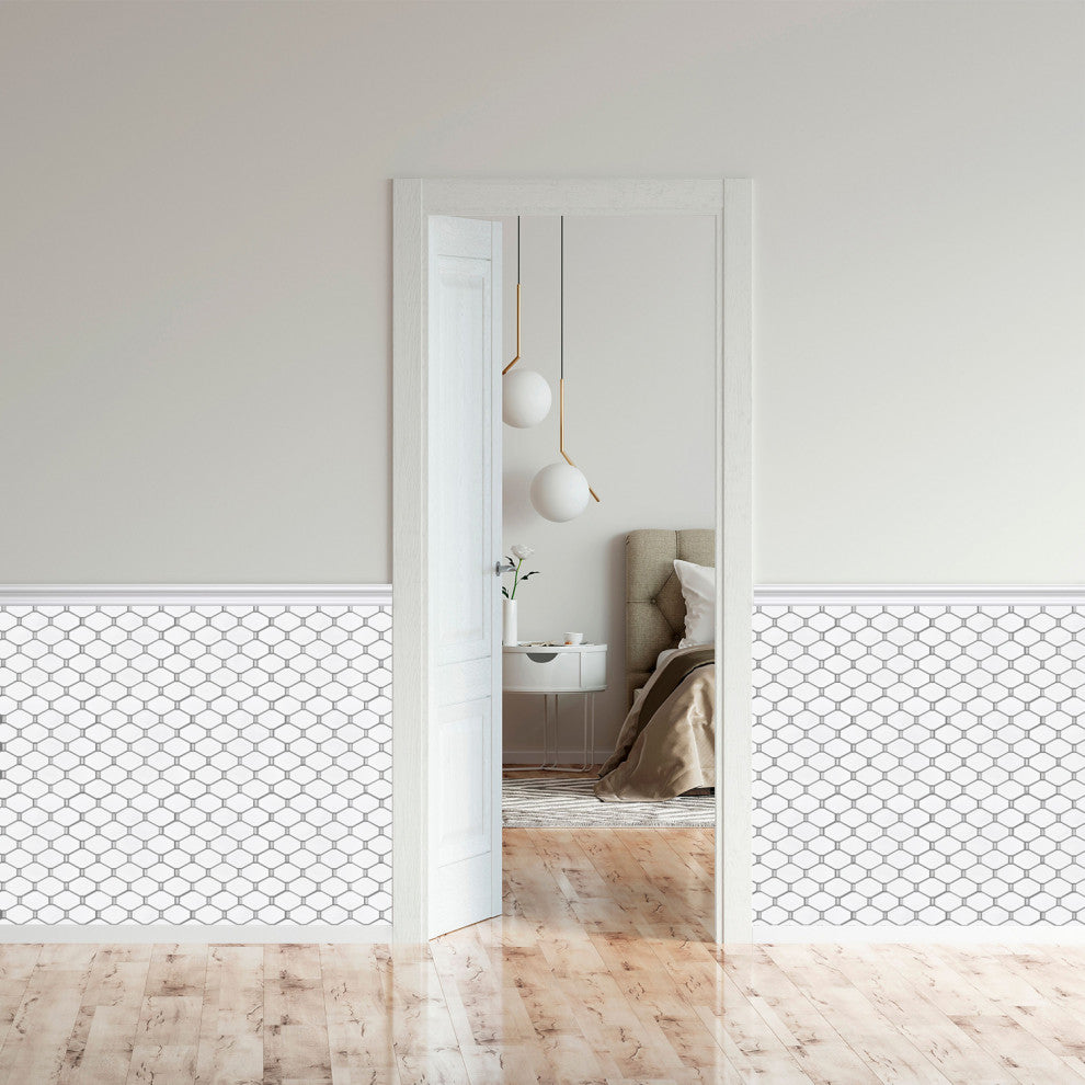 Badajoz 11.5x10.94, Honeycomb Glass Mosaic Tile, White, Box of 11