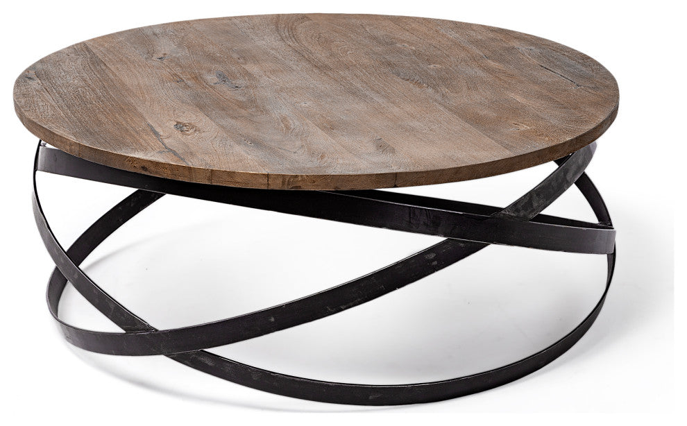 Triumph 40" Round Medium Brown Solid Wood w/Black Metal Base Coffee Table