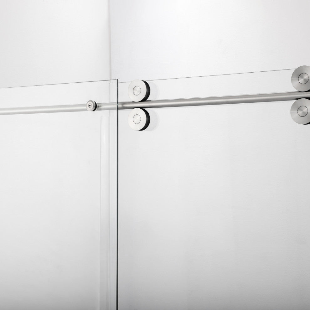 Villena Single Sliding Frameless Shower Door, Brushed Nickel, 60"