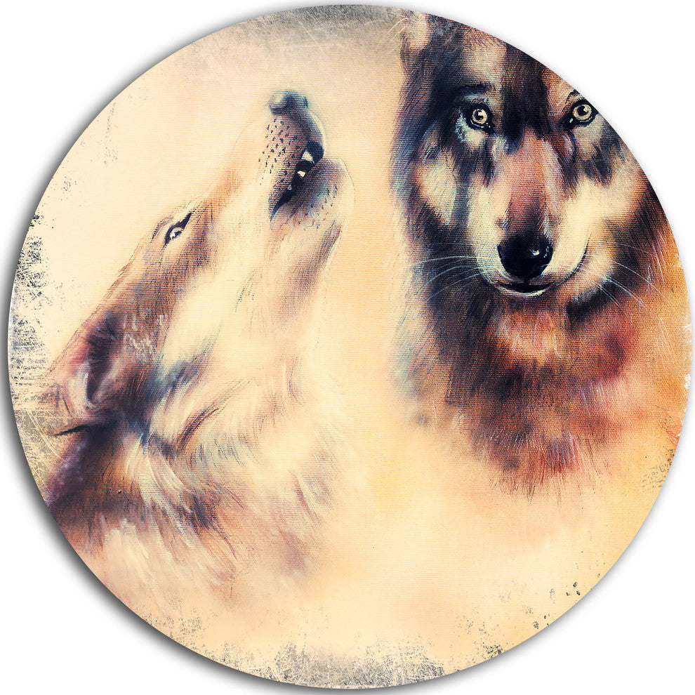Howling Wolf, Digital Art Animal Round Metal Wall Art, 11"