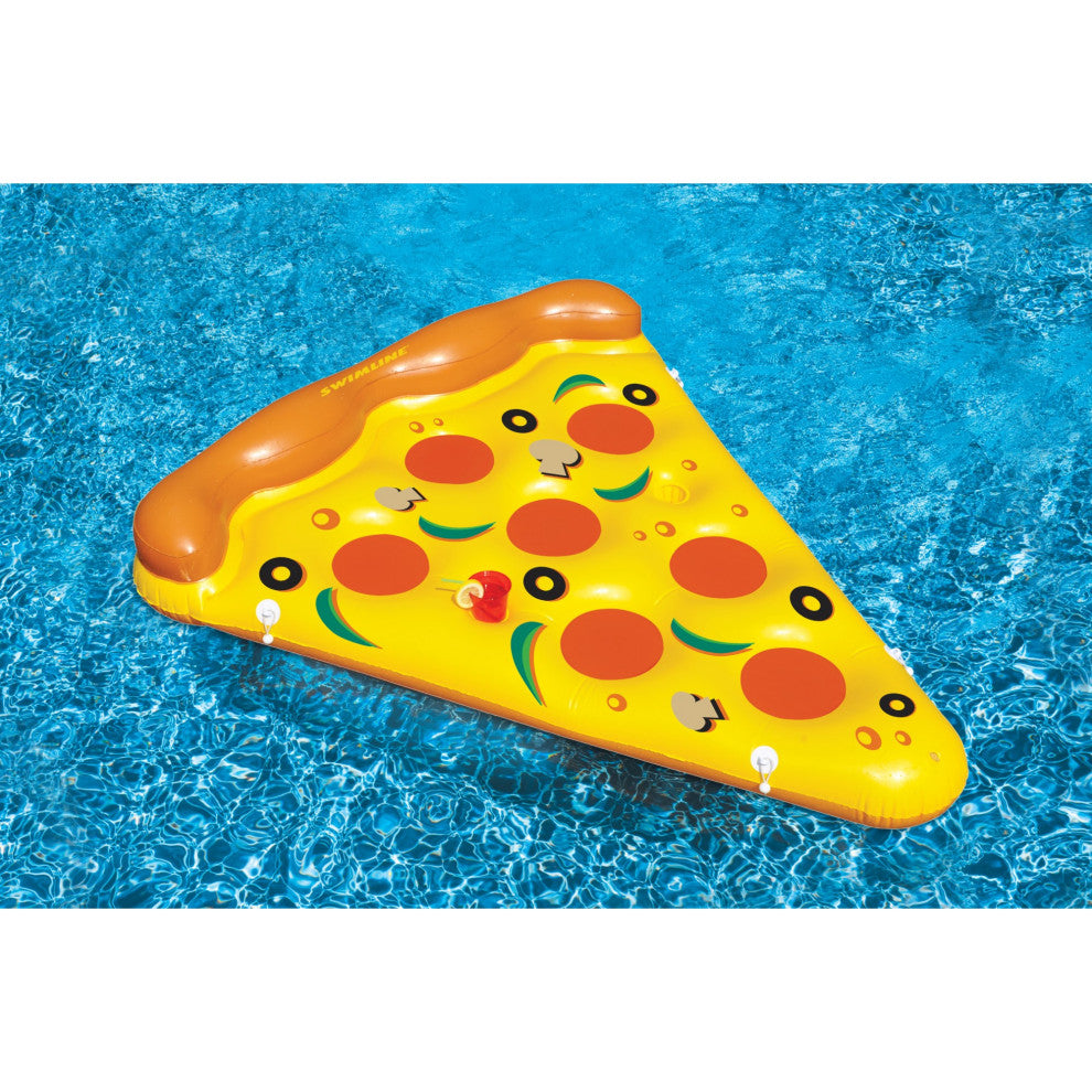 72" Inflatable Yellow and Orange Pizza Slice Swimming Pool Float Raft