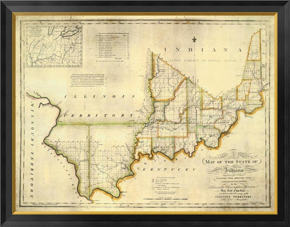 "The State of Indiana, 1817" Framed Canvas Giclee by W. Shelton, 40x32"