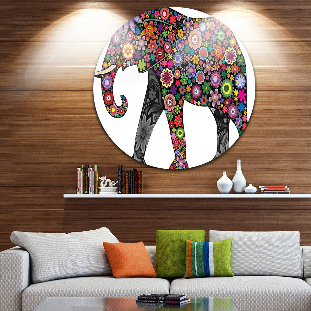 Cheerful Elephant, Animal Digital Art Round Wall Art, 23"