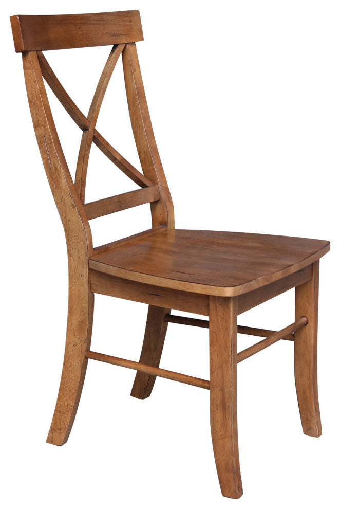 30" Round Top Pedestal Table With X-Back Chairs, 3-Piece Set, Distressed Oak