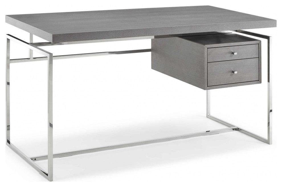 Desk Top and Drawer, Gray Oak Veneer With Stainless Steel Base