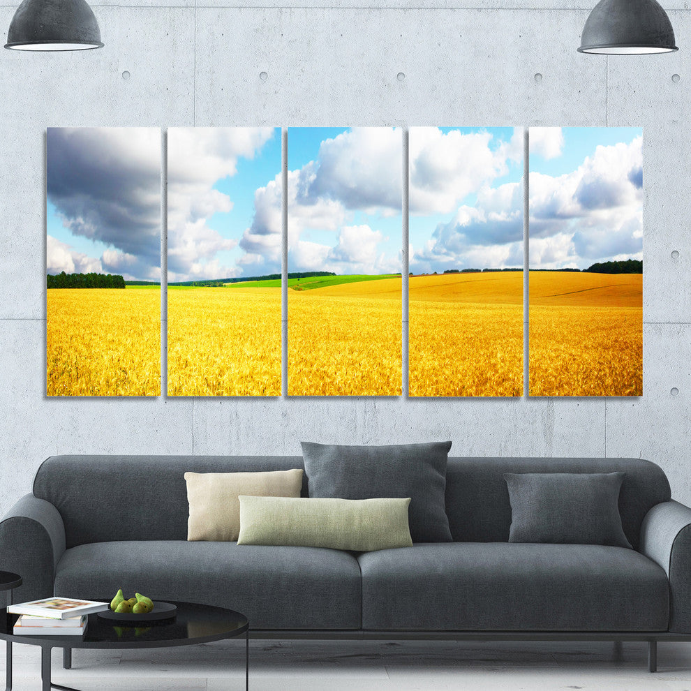Beautiful Field Panorama, Landscape Canvas Art Print, 60"x28", 5 Panels