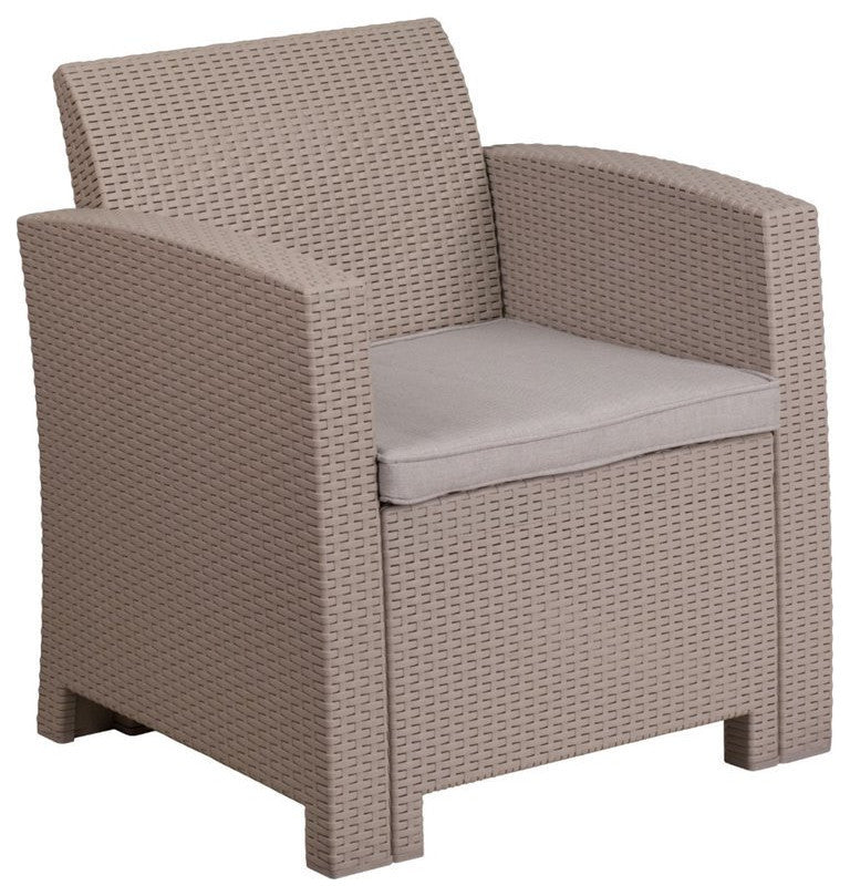 4 Piece Outdoor Faux Rattan Chair, Loveseat and Table Set, Light Gray