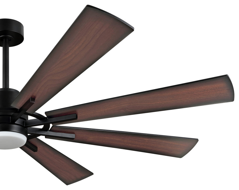 72" Reversible 8-Blade LED Ceiling Fan With Remote and Light, Black/Walnut