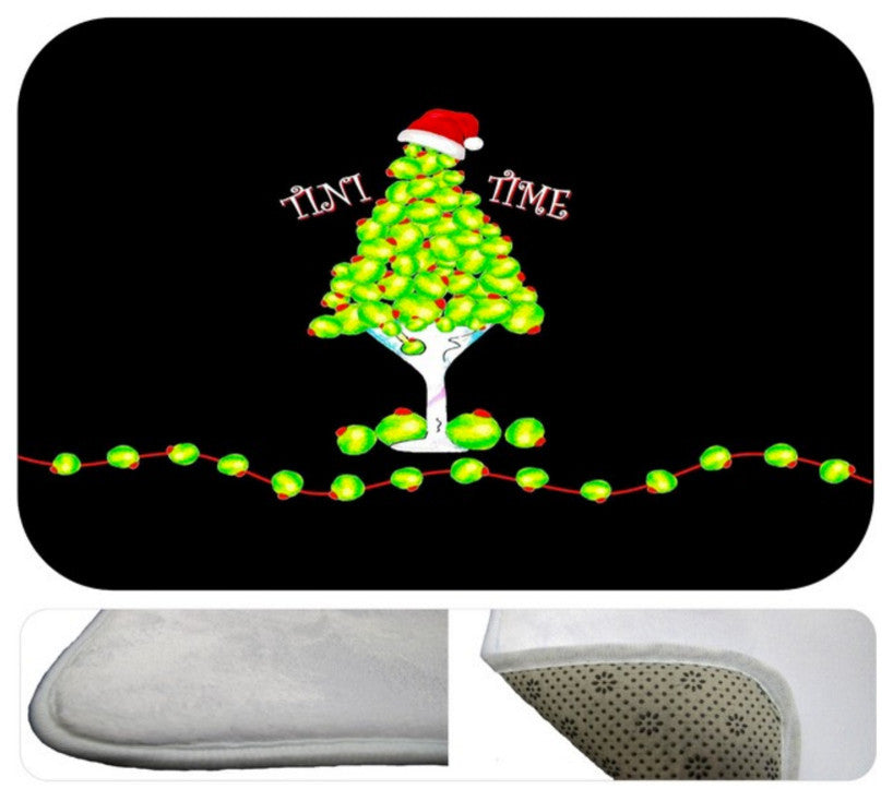 Martini Time Christmas Tree plush Bath Mat, 48"x48"