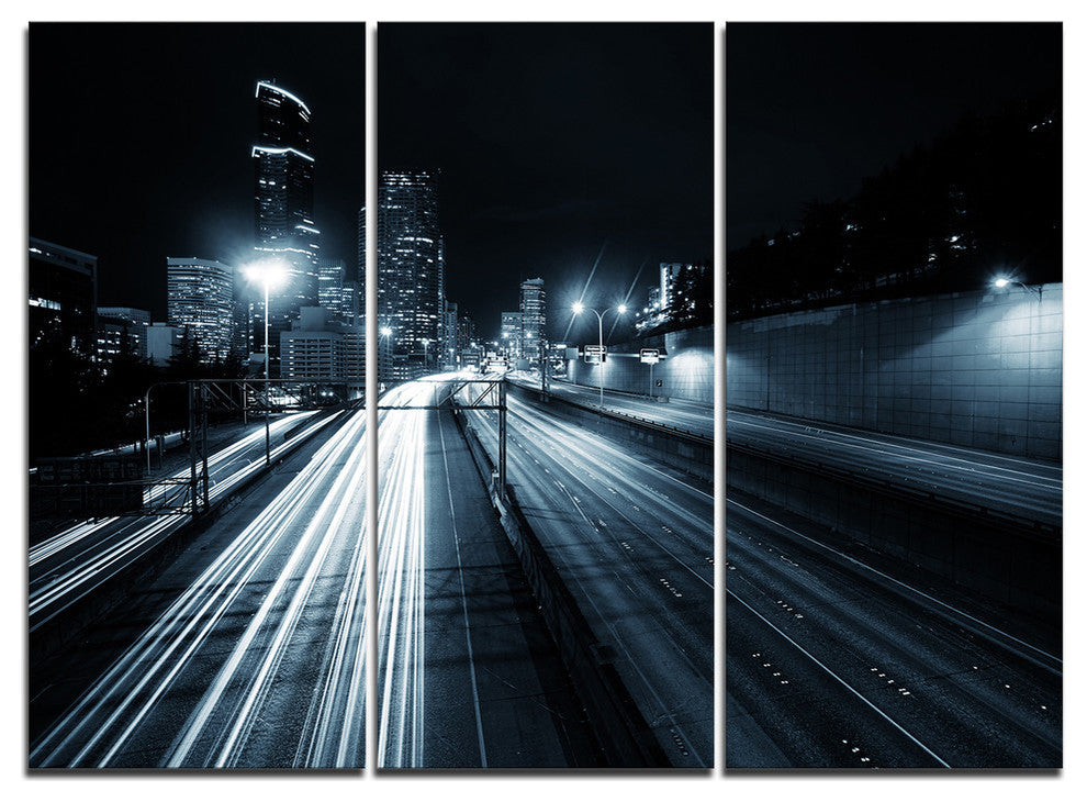 "Traffic Trail in Downtown Seattle" Metal Wall Art, 3 Panels, 36"x28"